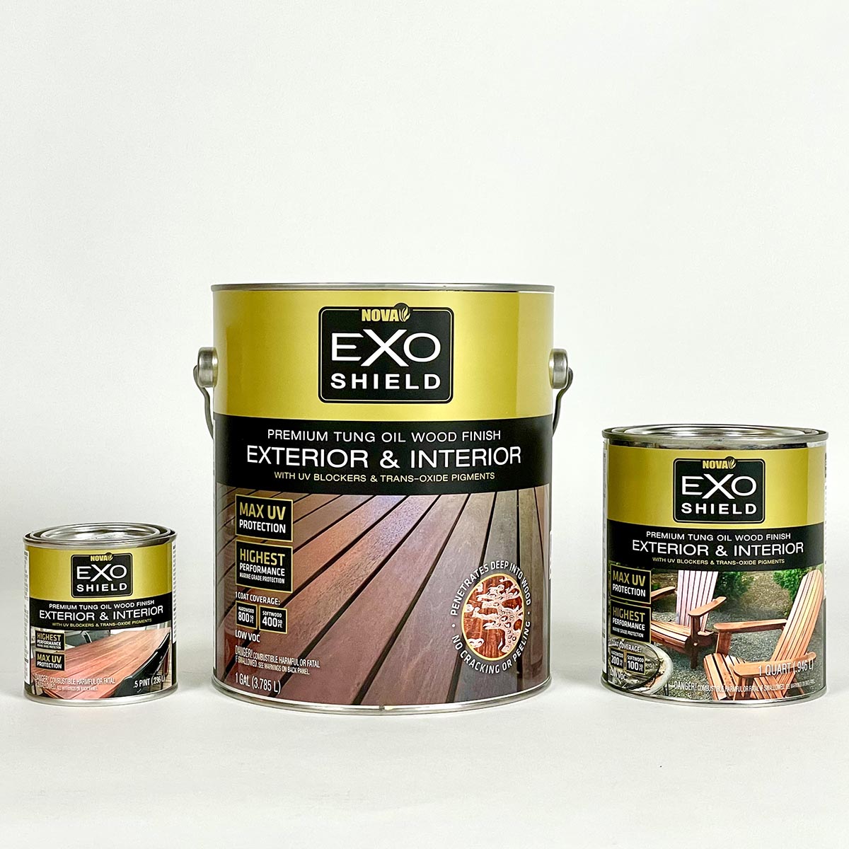 ExoShield Premium Wood Stain is Available in 7 Colors in Gallons, Quarts & Half Pints