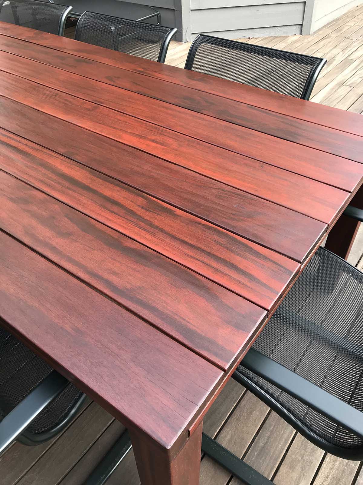 Tigerwood table -Fresh after wipe on coat. No cleaning or prep, just wipe on and soak in.