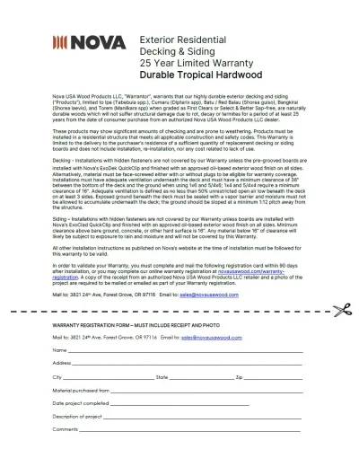 Nova Tropical Hardwood Decking & Siding Warranty