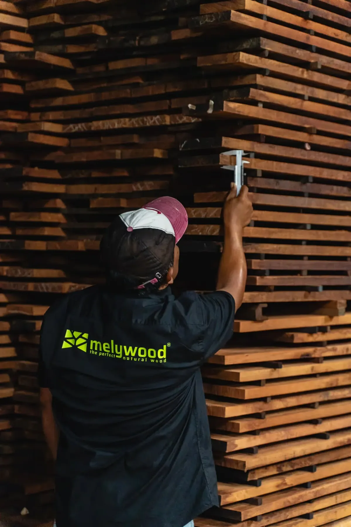 Melywood boards being stickered at the Melywood mill in Indonesia