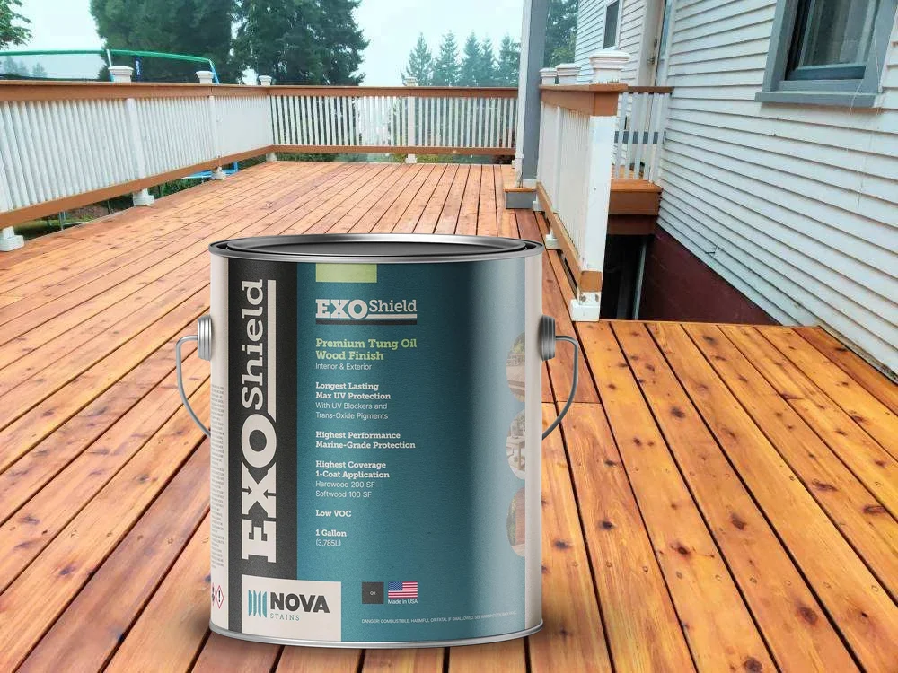 ExoShield can on a freshly finished cedar deck