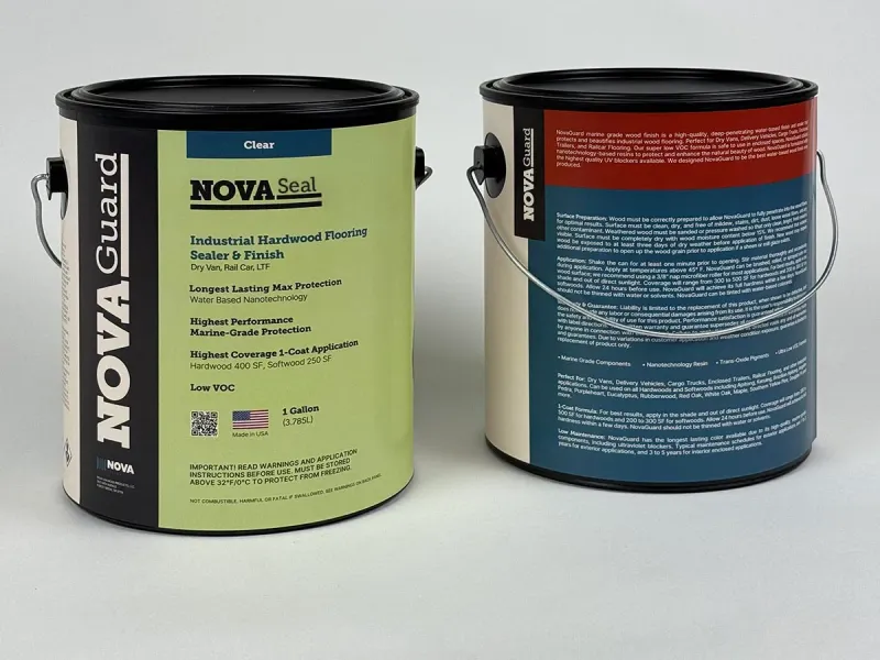 NovaSeal Industrial Wood Sealer Can available in 1 Gallon cans, 5 gallon buckets, and 55 gallon drums.