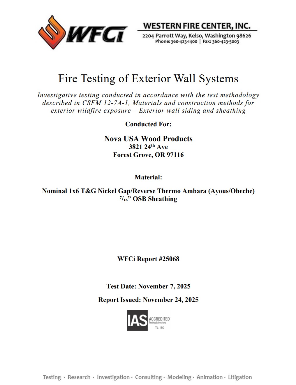 Western Fir Center - Ambara&reg; Testing Report