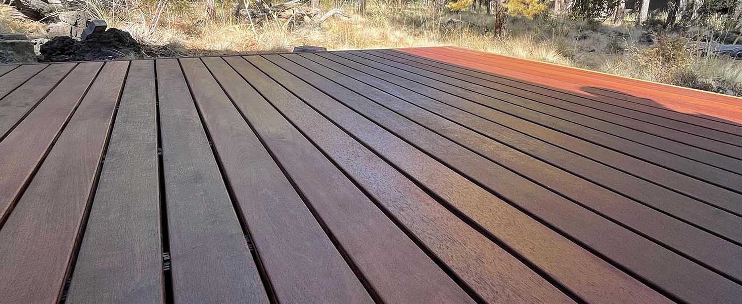 Massaranduba 5/4x4 Hardwood Deck installed with QuickClips and finished with ExoShield Walnut