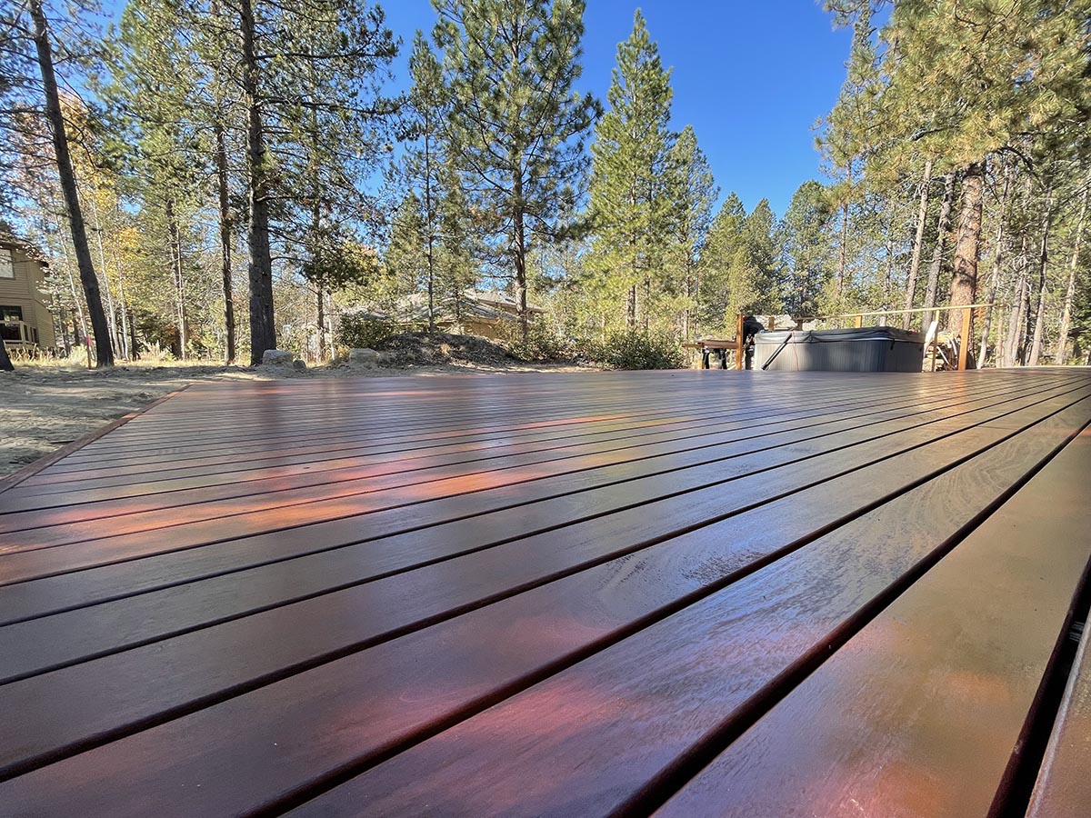 ExoShield Walnut shown on 5/4x4 Ipe Hardwood Decking - Longest Lasting Exterior Oil Sealer for Decking, Siding, Fence, Outdoor Furniture - The Best Tung Oil Hardwood & Softwood Finish