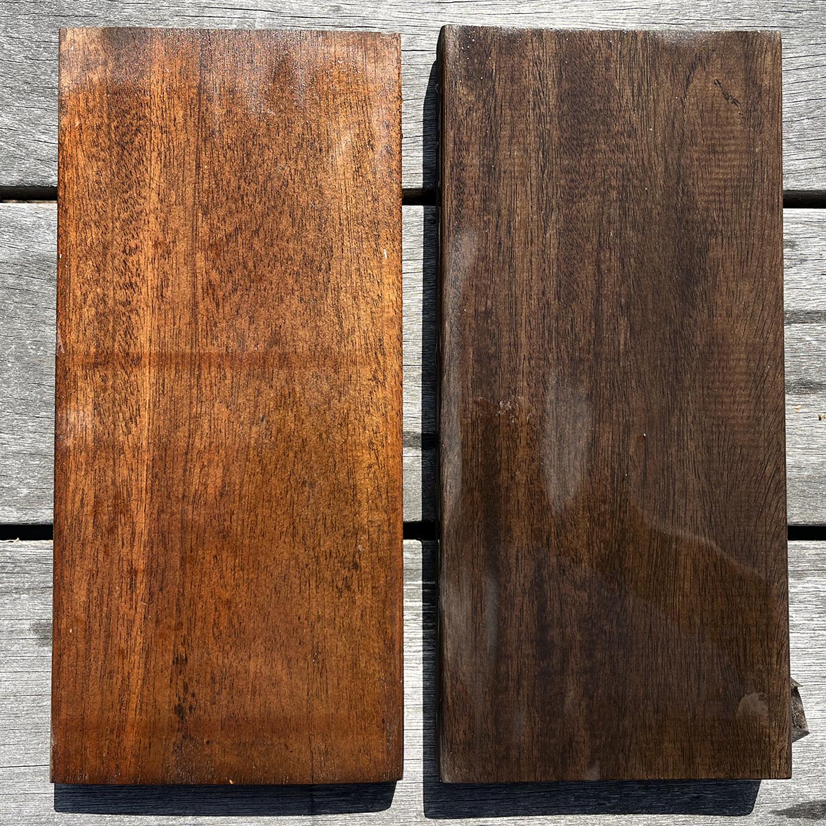 Genuine Mahogany Deck Boards Stained with ExoShield