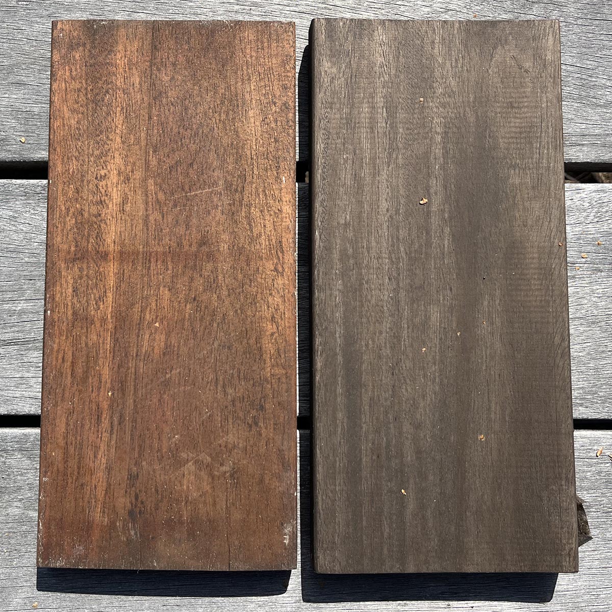 Genuine Mahogany Deck Boards Stained with ExoShield