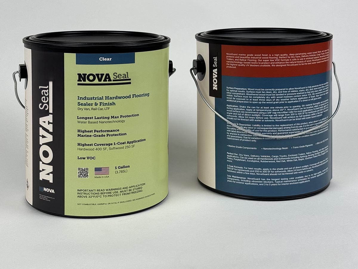 NovaSeal Industrial Wood Sealer Can available in 1 Gallon cans, 5 gallon buckets, and 55 gallon drums.